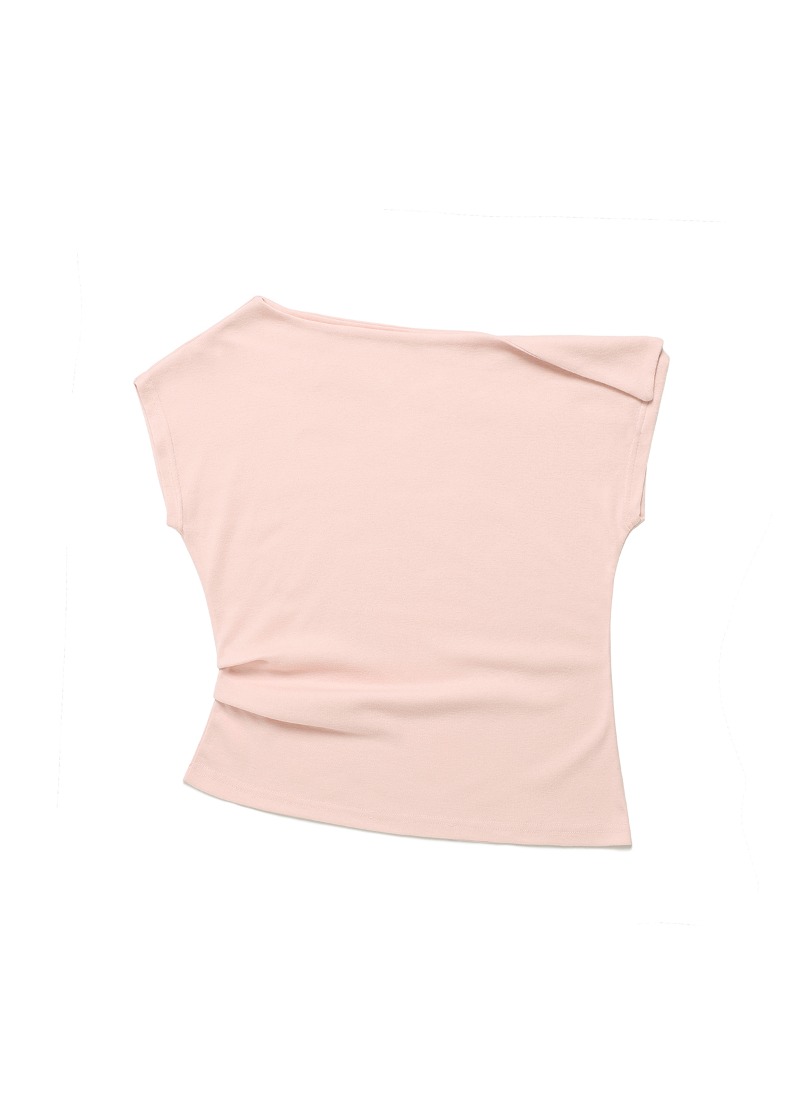 DRAW ONE SHOULDER DROP T-SHIRTS BABY PINK